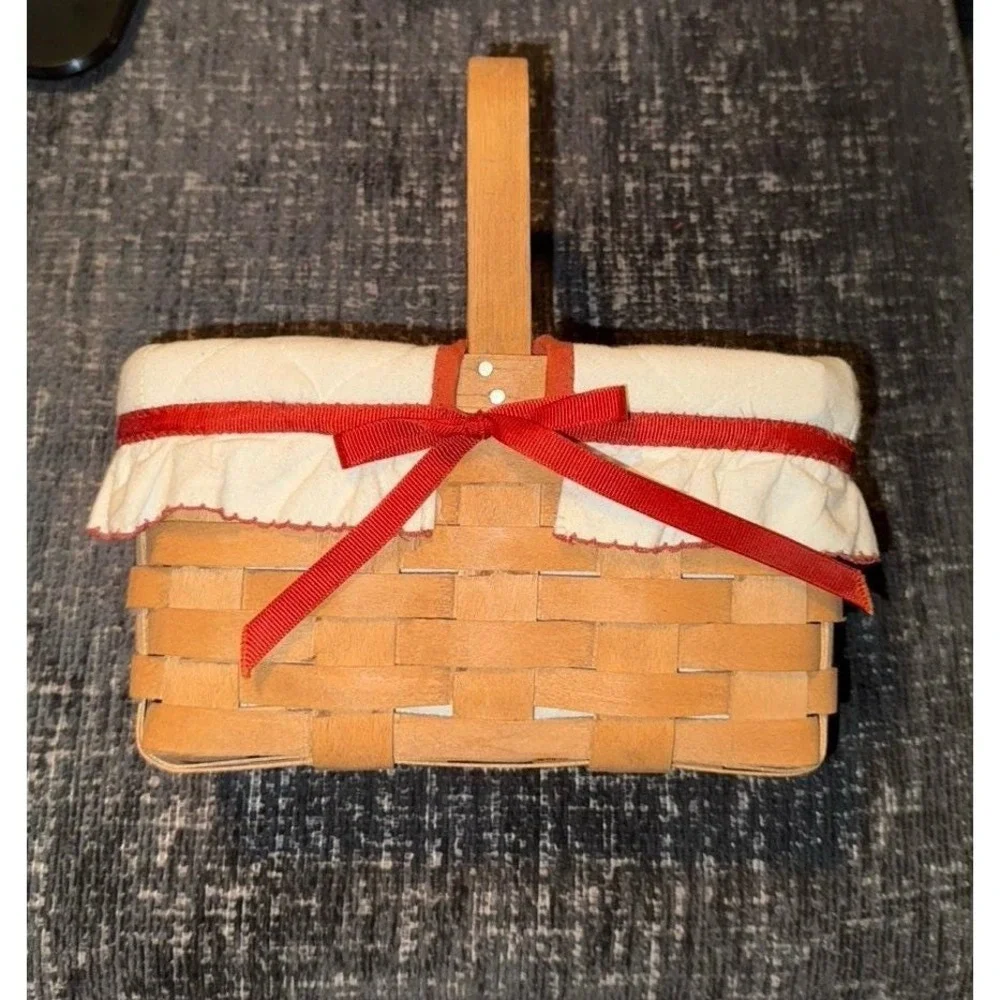 1986 Longaberger Basket – Red Bow Accent, Swing Handle - 9